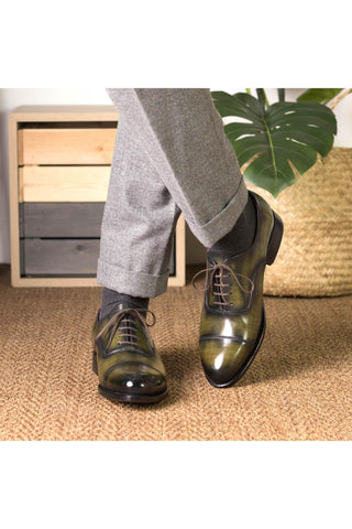Ambrogio Bespoke Khaki Patina Leather Cap-Toe Oxfords (AMB2411)-AmbrogioShoes