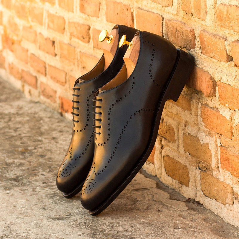 Ambrogio 3448 Bespoke Men's Shoes Black Pebble Grain / Calf-Skin Leather Dress Oxfords (AMB1301)-AmbrogioShoes