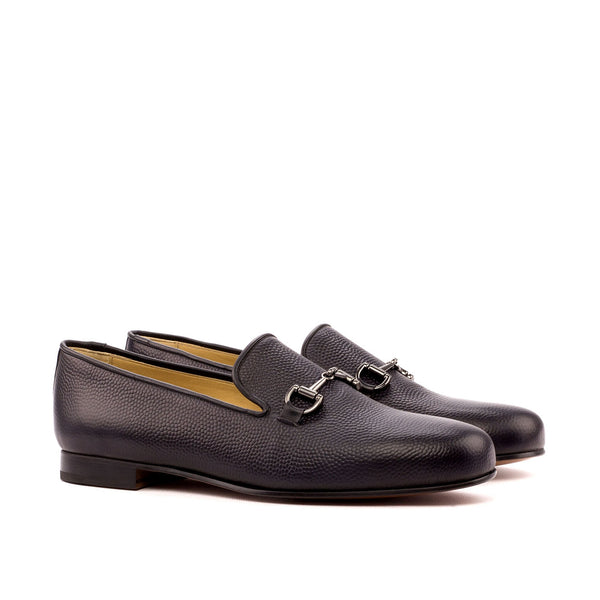 Ambrogio 3483 Bespoke Men's Shoes Black Pebble Grain / Calf-Skin Leather Horsebit Loafers (AMB1313)-AmbrogioShoes