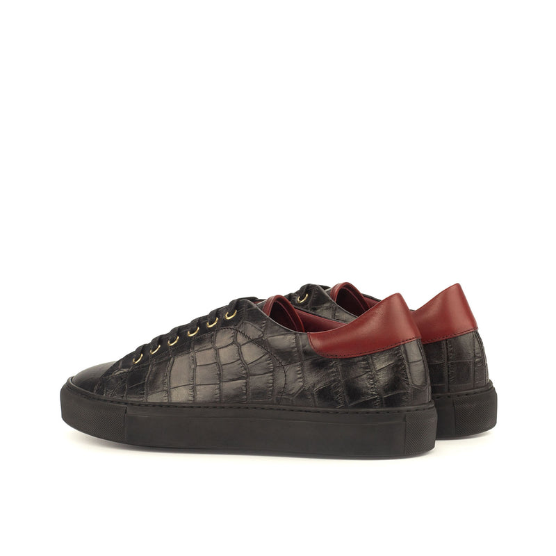 Ambrogio 3698 Bespoke Men's Shoes Black & Red Crocodile Print / Calf-Skin Leather Casual Sneakers (AMB1257)-AmbrogioShoes