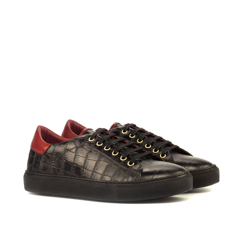 Ambrogio 3698 Bespoke Men's Shoes Black & Red Crocodile Print / Calf-Skin Leather Casual Sneakers (AMB1257)-AmbrogioShoes