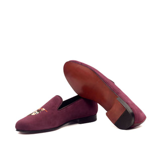 Ambrogio 2469 Bespoke Men's Shoes Burgundy Suede Leather Slip-On Loafers (AMB1318)-AmbrogioShoes
