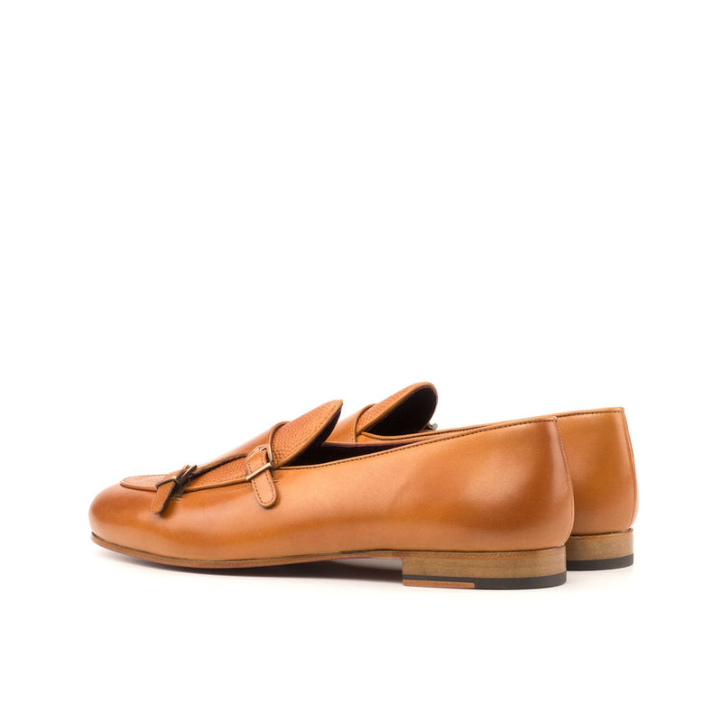Ambrogio 3951 Bespoke Men's Shoes Cognac Pebble Grain / Calf-Skin Leather Monk-Straps Loafers (AMB1278)-AmbrogioShoes