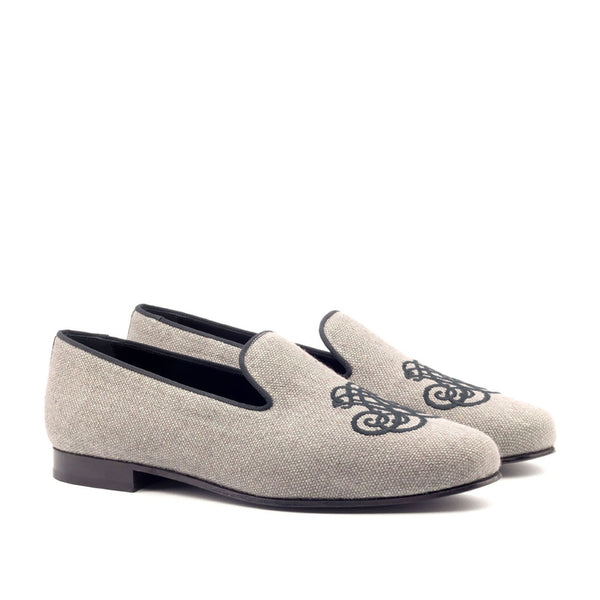 Ambrogio 2735 Bespoke Men's Shoes Gray & Black Linen Fabric Slip-On Loafers (AMB1320)-AmbrogioShoes