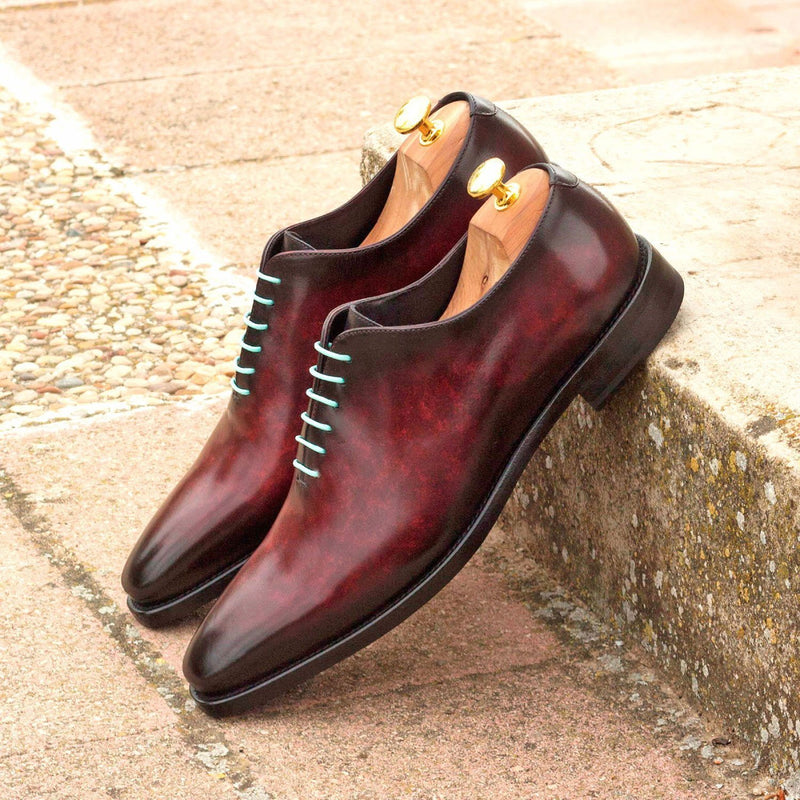 Ambrogio 2811 Bespoke Men's Shoes Gray & Burgundy Patina Leather Dress Oxfords (AMB1294)-AmbrogioShoes