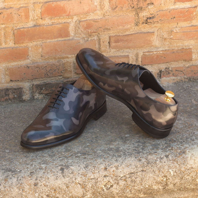 Ambrogio 2911 Bespoke Men's Shoes Gray Camo Patina Leather Dress Oxfords (AMB1297)-AmbrogioShoes