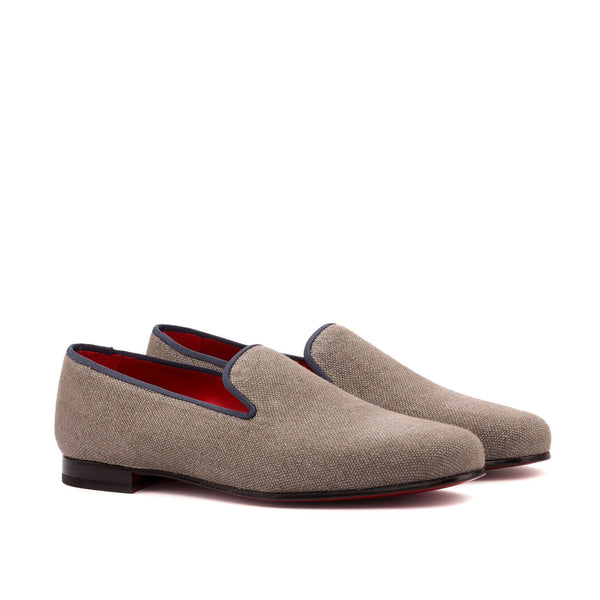 Ambrogio 3549 Bespoke Men's Shoes Gray Linen Fabric Slip-On Loafers (AMB1323)-AmbrogioShoes