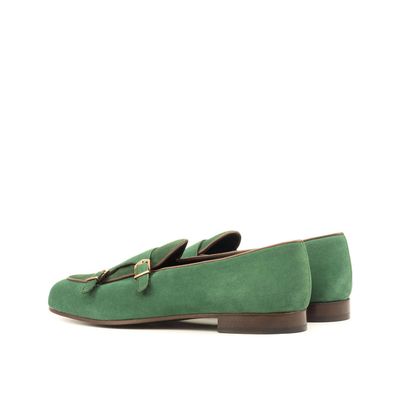 Ambrogio 3697 Bespoke Men's Shoes Green Suede Leather Monk-Straps Loafers (AMB1280)-AmbrogioShoes
