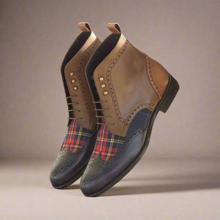 Ambrogio Bespoke Men's Handmade Custom Made Shoes Multi-Color Calf-Skin Leather Military Brogue Boots (AMB1253)-AmbrogioShoes