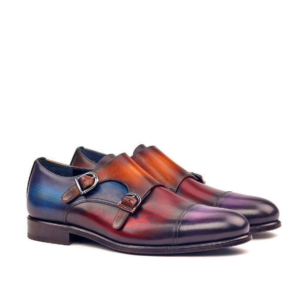Ambrogio 2395 Bespoke Men's Shoes Multi-Color Patina Leather Monk-Straps Loafers (AMB1259)-AmbrogioShoes