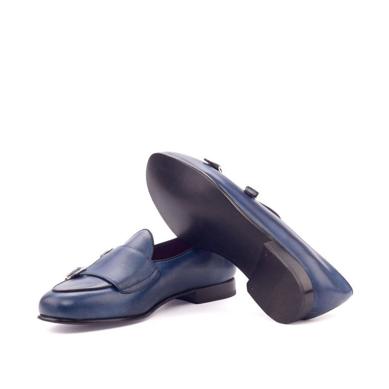 Ambrogio 3122 Bespoke Men's Shoes Navy Calf-Skin Leather Monk-Straps Loafers (AMB1284)-AmbrogioShoes