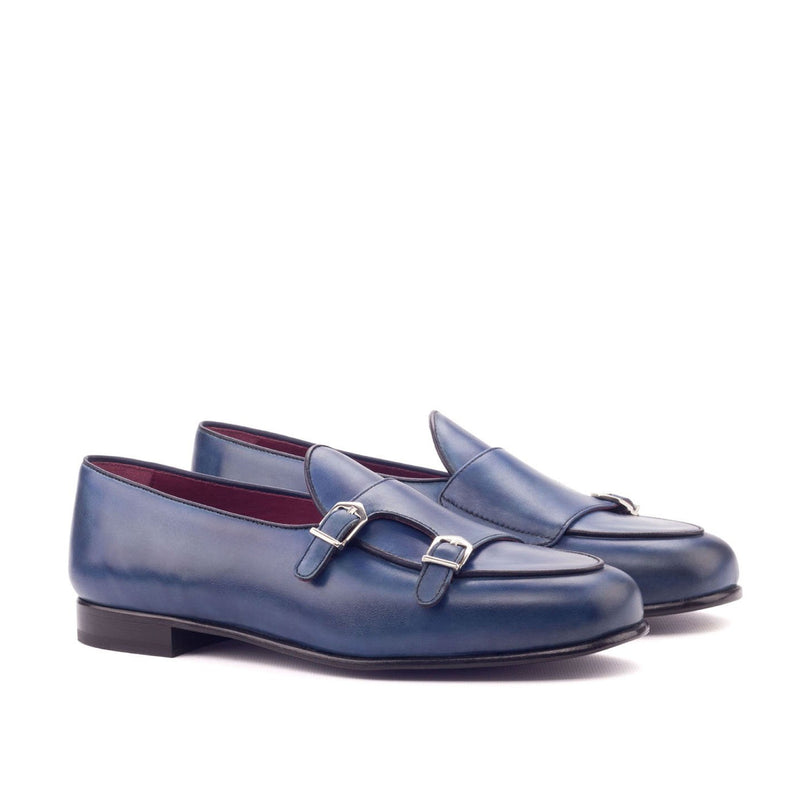 Ambrogio 3122 Bespoke Men's Shoes Navy Calf-Skin Leather Monk-Straps Loafers (AMB1284)-AmbrogioShoes