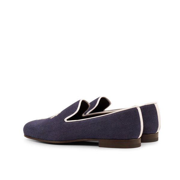 Ambrogio 4282 Bespoke Men's Shoes Navy & White Linen Fabric Slip-On Loafers (AMB1324)-AmbrogioShoes
