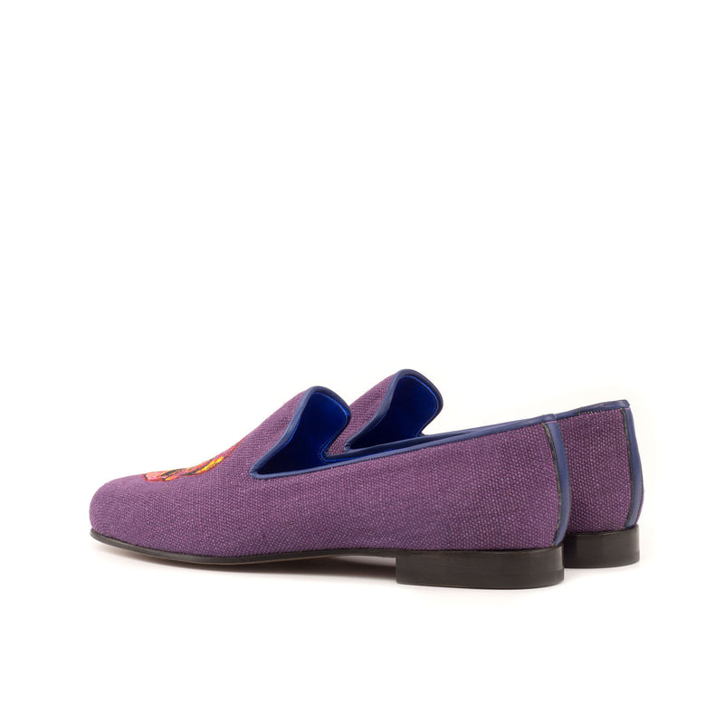 Ambrogio 3646 Bespoke Men's Shoes Purple Linen Fabric / Calf-Skin Leather Slip-On Loafers (AMB1308)-AmbrogioShoes