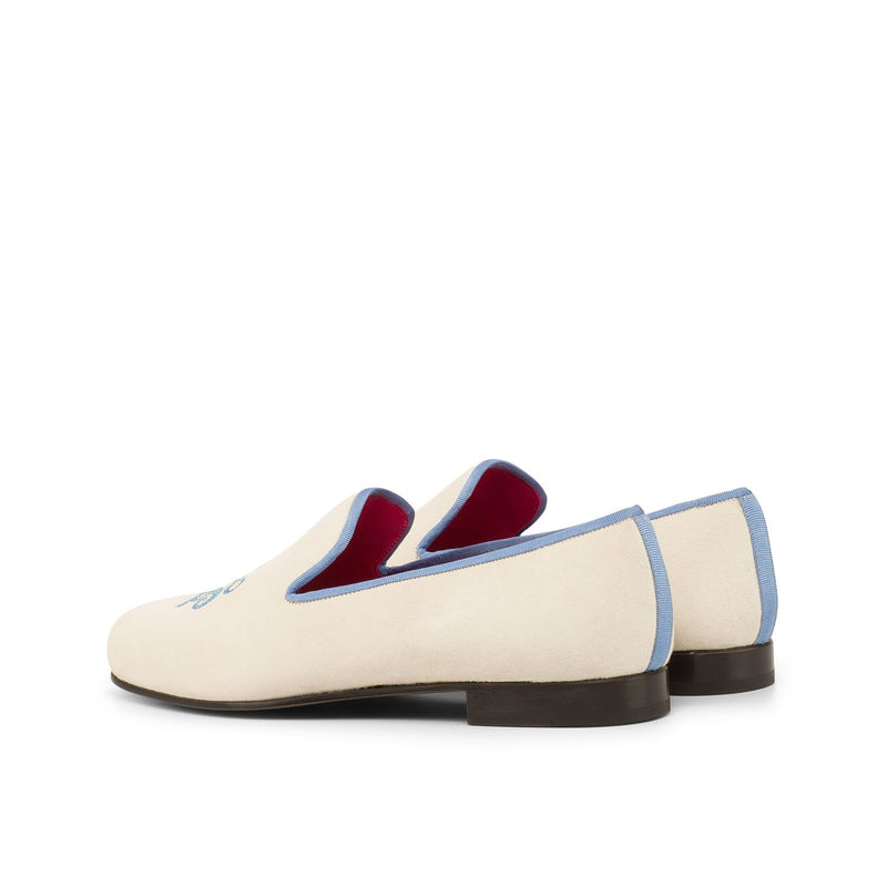 Ambrogio 4144 Bespoke Men's Shoes White & Blue Suede Leather Slip-On Loafers (AMB1319)-AmbrogioShoes