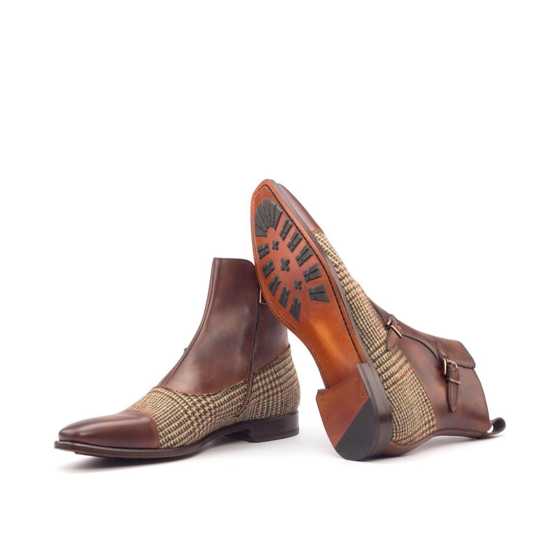 Ambrogio 2985 Bespoke Custom Men's Shoes Beige & Brown Fabric / Calf-Skin Leather Octavian Buckle Boots (AMB1582)-AmbrogioShoes