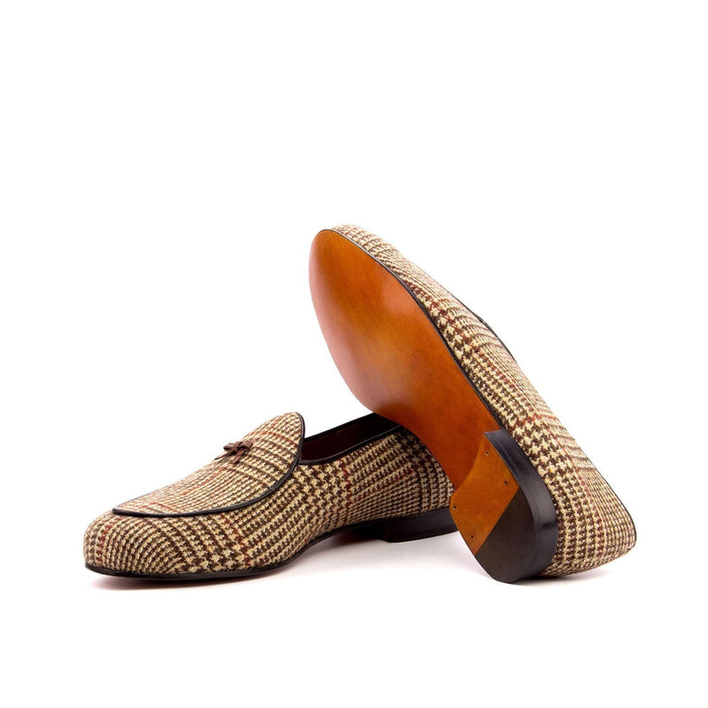 Ambrogio 3394 Bespoke Custom Men's Shoes Beige & Brown Fabric / Crocodile Print/ Calf-Skin Leather Belgian Loafers (AMB1763)-AmbrogioShoes