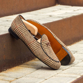 Ambrogio 3394 Bespoke Custom Men's Shoes Beige & Brown Fabric / Crocodile Print/ Calf-Skin Leather Belgian Loafers (AMB1763)-AmbrogioShoes