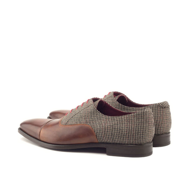 Ambrogio 2940 Bespoke Custom Men's Shoes Beige & Cognac Fabric / Calf-Skin Leather Oxfords (AMB1722)-AmbrogioShoes