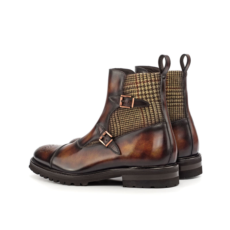 Ambrogio 4564 Bespoke Custom Men's Shoes Beige & Fire Orange Fabric / Patina Leather Buckle Boots (AMB1800)-AmbrogioShoes