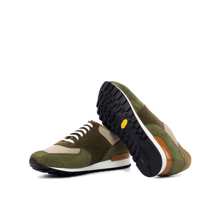 Ambrogio 4497 Bespoke Custom Men's Shoes Beige, Khaki & Camel Lux Suede Leather Jogger Sneakers (AMB1850)-AmbrogioShoes
