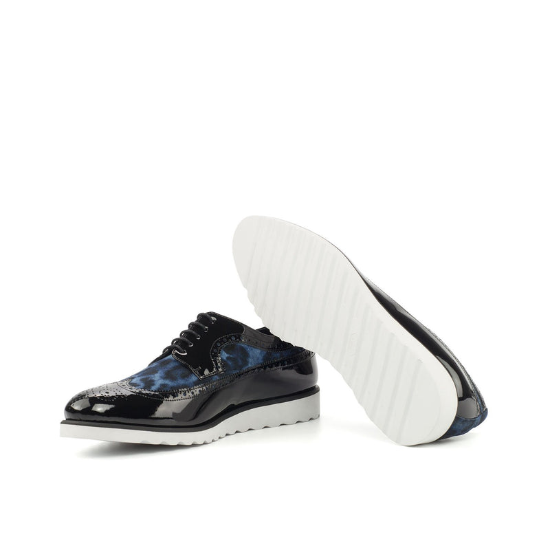 Ambrogio 4350 Bespoke Custom Men's Shoes Black & Blue Fabric / Patent Leather Longwing Blucher Oxfords (AMB1715)-AmbrogioShoes