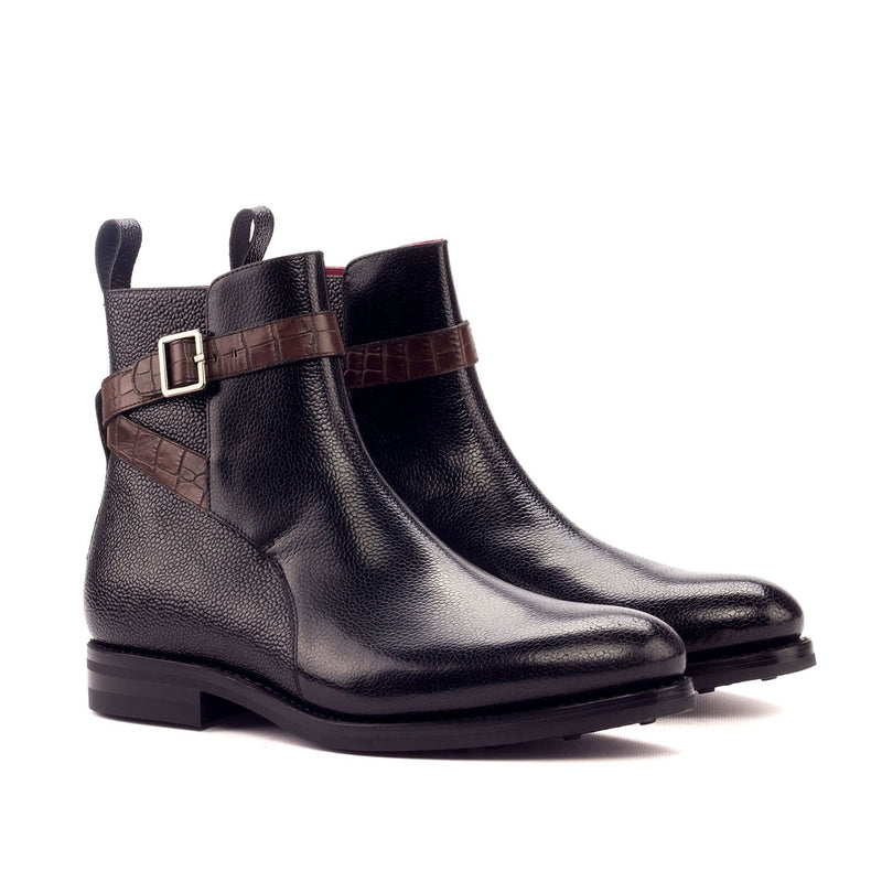 Ambrogio 3277 Bespoke Custom Men's Shoes Black & Brown Crocodile Print / Pebble Grain / Calf-Skin Leather Jodhpur Boots (AMB1451)-AmbrogioShoes