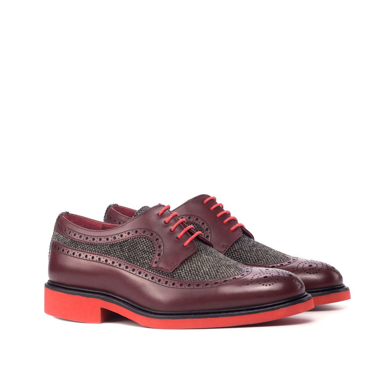 Ambrogio 4554 Bespoke Custom Men's Shoes Black & Burgundy Fabric / Calf-Skin Leather Wingtip Oxfords (AMB1806)-AmbrogioShoes