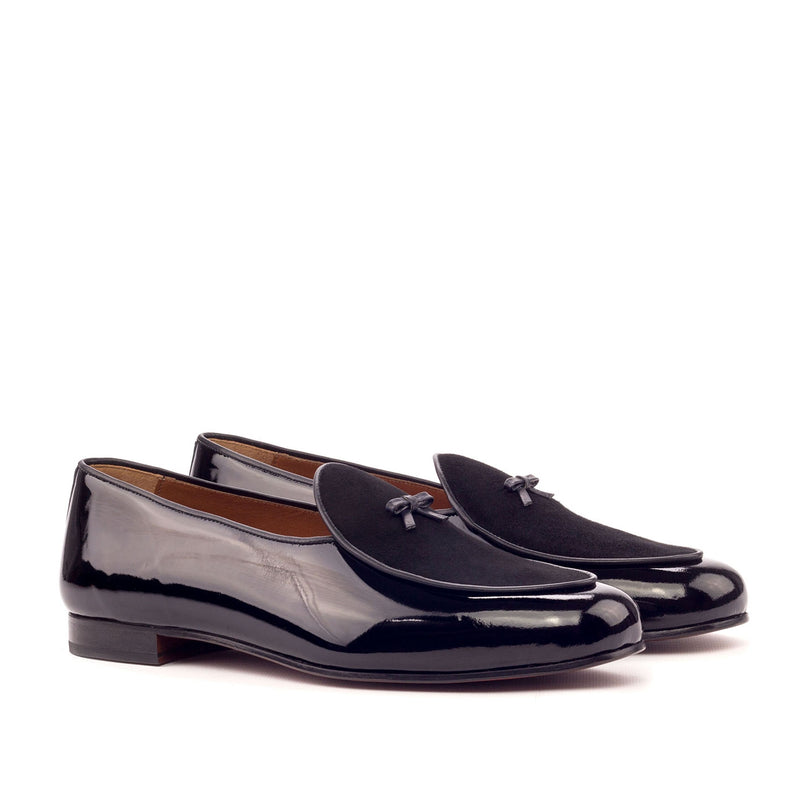 Ambrogio 3422 Bespoke Custom Men's Shoes Black Crocodile Print / Patent / Suede / Calf-Skin Leather Belgian Loafers (AMB1663)-AmbrogioShoes