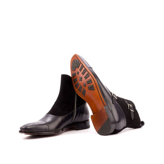 Ambrogio 3911 Bespoke Custom Men's Shoes Black Crocodile Print / Suede / Polished Leather Buckle Boots (AMB1804)-AmbrogioShoes