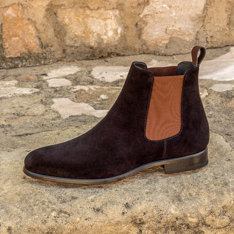 Ambrogio 2474 Bespoke Custom Men's Shoes Black & Dark Brown Suede / Full Grain Leather Chelsea Boots (AMB1777)-AmbrogioShoes