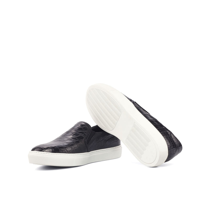 Ambrogio 4558 Bespoke Custom Men's Shoes Black Exotic Alligator Slip-On Sneakers (AMB1838)-AmbrogioShoes