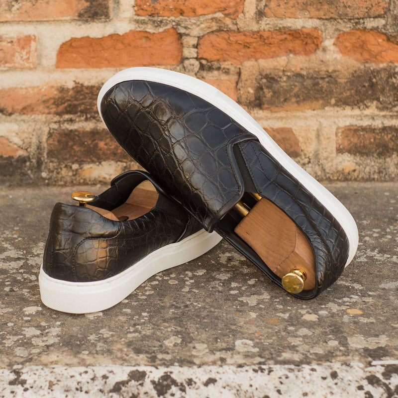 Ambrogio 4558 Bespoke Custom Men's Shoes Black Exotic Alligator Slip-On Sneakers (AMB1838)-AmbrogioShoes