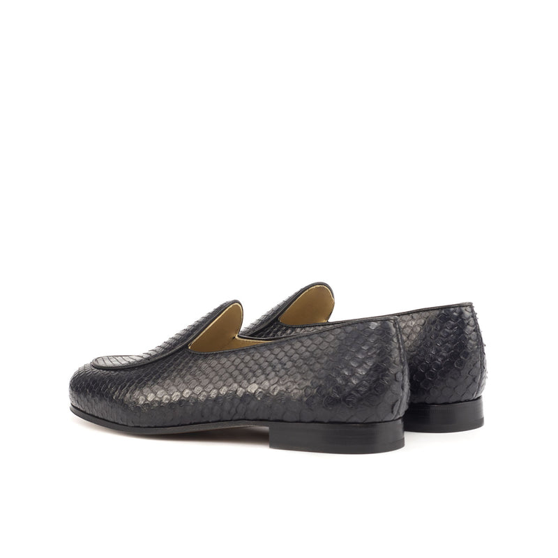 Ambrogio 4614 Bespoke Custom Men's Shoes Black Exotic Snake-Skin / Calf-Skin Leather Belgian Loafers (AMB1813)-AmbrogioShoes