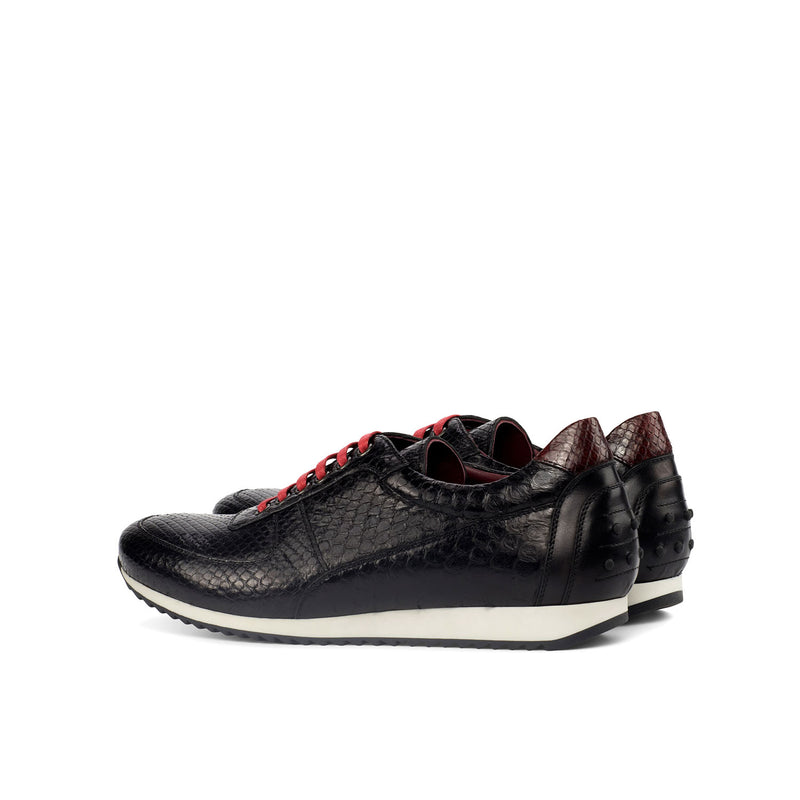 Ambrogio 4387 Bespoke Custom Men's Shoes Black Exotic Snake-Skin / Calf-Skin Leather Corsini Casual Sneakers (AMB1587)-AmbrogioShoes