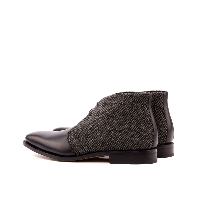 Ambrogio 3485 Bespoke Custom Men's Shoes Black Fabric / Calf-Skin Leather Chukka Boots (AMB1437)-AmbrogioShoes