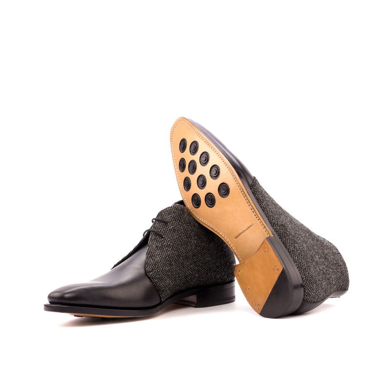 Ambrogio 3485 Bespoke Custom Men's Shoes Black Fabric / Calf-Skin Leather Chukka Boots (AMB1437)-AmbrogioShoes