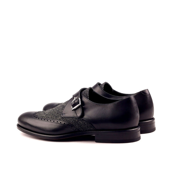 Ambrogio 2539 Bespoke Custom Men's Shoes Black Fabric / Calf-Skin Leather Monk-Strap Loafers (AMB1435)-AmbrogioShoes