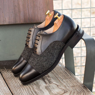 Ambrogio 3950 Bespoke Custom Men's Shoes Black Fabric / Calf-Skin Leather Oxfords (AMB1726)-AmbrogioShoes