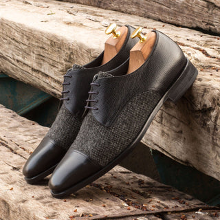 Ambrogio 3900 Bespoke Custom Men's Shoes Black Fabric / Full Grain / Calf-Skin Leather Derby Oxfords (AMB1491)-AmbrogioShoes