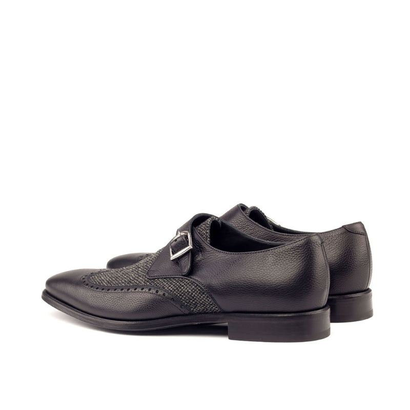 Ambrogio 2668 Bespoke Custom Men's Shoes Black Fabric / Full Grain Calf-Skin Leather Monk-Strap Loafers (AMB1589)-AmbrogioShoes
