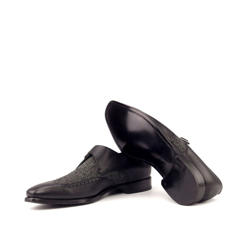Ambrogio 2668 Bespoke Custom Men's Shoes Black Fabric / Full Grain Calf-Skin Leather Monk-Strap Loafers (AMB1589)-AmbrogioShoes