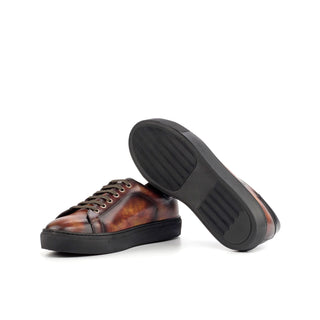 Ambrogio 4465 Bespoke Custom Men's Shoes Black & Fire Patina / Calf-Skin Leather Trainer Sneakers (AMB1712)-AmbrogioShoes