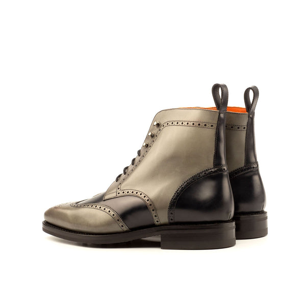 Ambrogio 3957 Bespoke Custom Men's Shoes Black & Gray Calf-Skin Leather Military Brogue Boots(AMB1401)-AmbrogioShoes