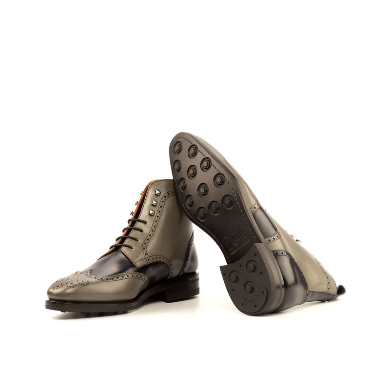 Ambrogio 3957 Bespoke Custom Men's Shoes Black & Gray Calf-Skin Leather Military Brogue Boots(AMB1401)-AmbrogioShoes