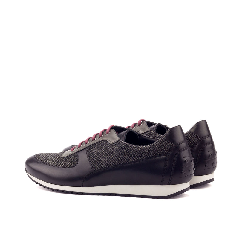 Ambrogio 3176 Bespoke Custom Men's Shoes Black & Gray Fabric / Calf-Skin Leather Corsini Casual Sneakers (AMB1591)-AmbrogioShoes