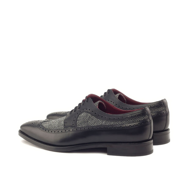 Ambrogio 2892 Bespoke Custom Men's Shoes Black & Gray Fabric / Calf-Skin Leather Longwing Blucher Oxfords (AMB1686)-AmbrogioShoes