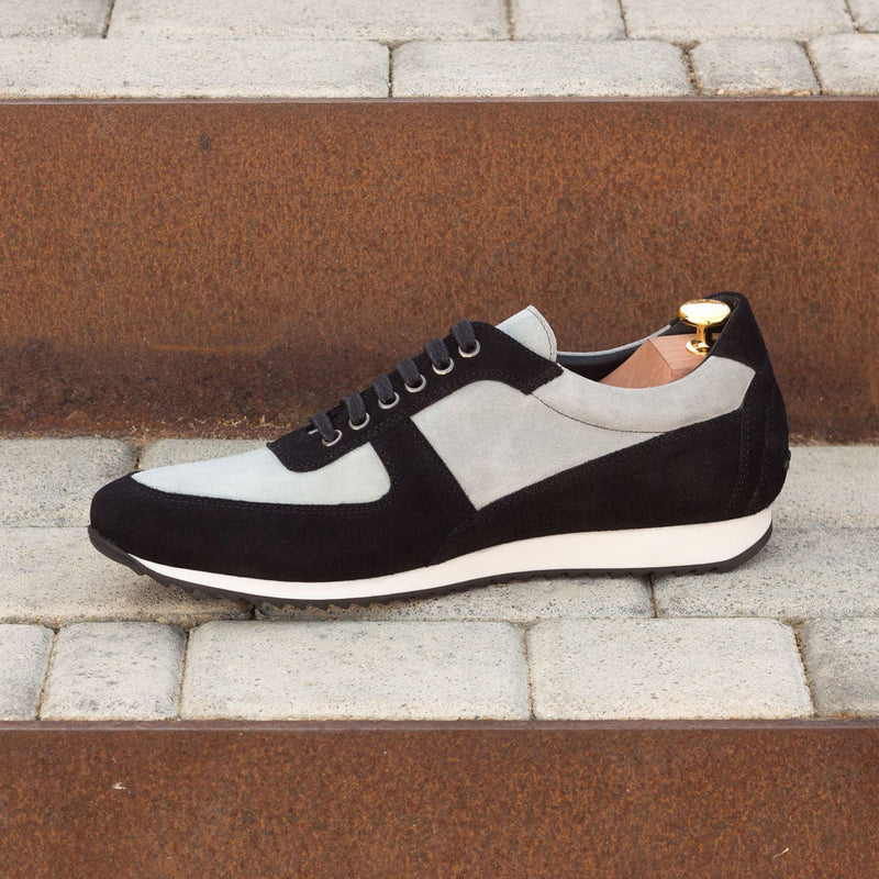 Ambrogio 3337 Bespoke Custom Men's Shoes Black & Gray Suede Leather Corsini Casual Sneakers (AMB1590)-AmbrogioShoes