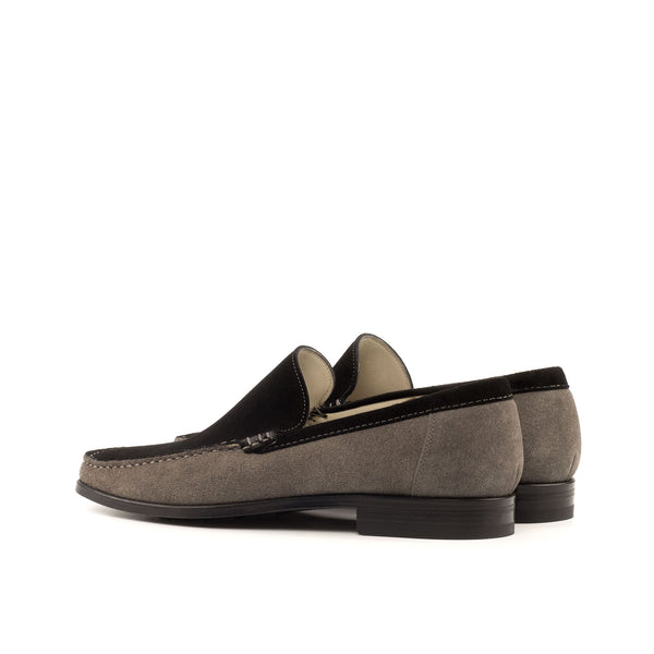 Ambrogio 3794 Bespoke Custom Men's Shoes Black & Gray Suede Leather Moccasin Loafers (AMB1611)-AmbrogioShoes