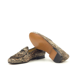 Ambrogio 3145 Bespoke Custom Men's Shoes Black Leopard Sartorial / Calf-Skin Leather Belgian Loafers (AMB1357)-AmbrogioShoes